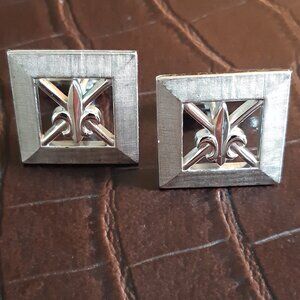 Swank Fleur De Lis Vintage Cuff Links Silver Tone ,7/8" Square